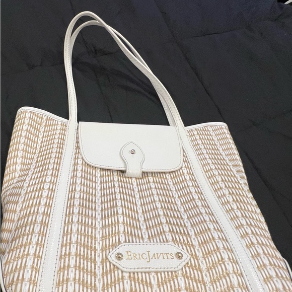 Eric Javits White and Brown Woven Tote - Picture 11 of 13